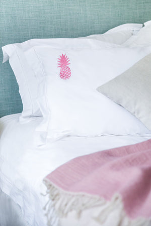 Pineapples Motif, Hand Embroidered Cotton  Bed Linen Set