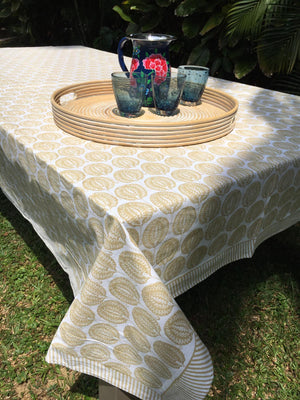 Hand Block Printed Tablecloth Taupe