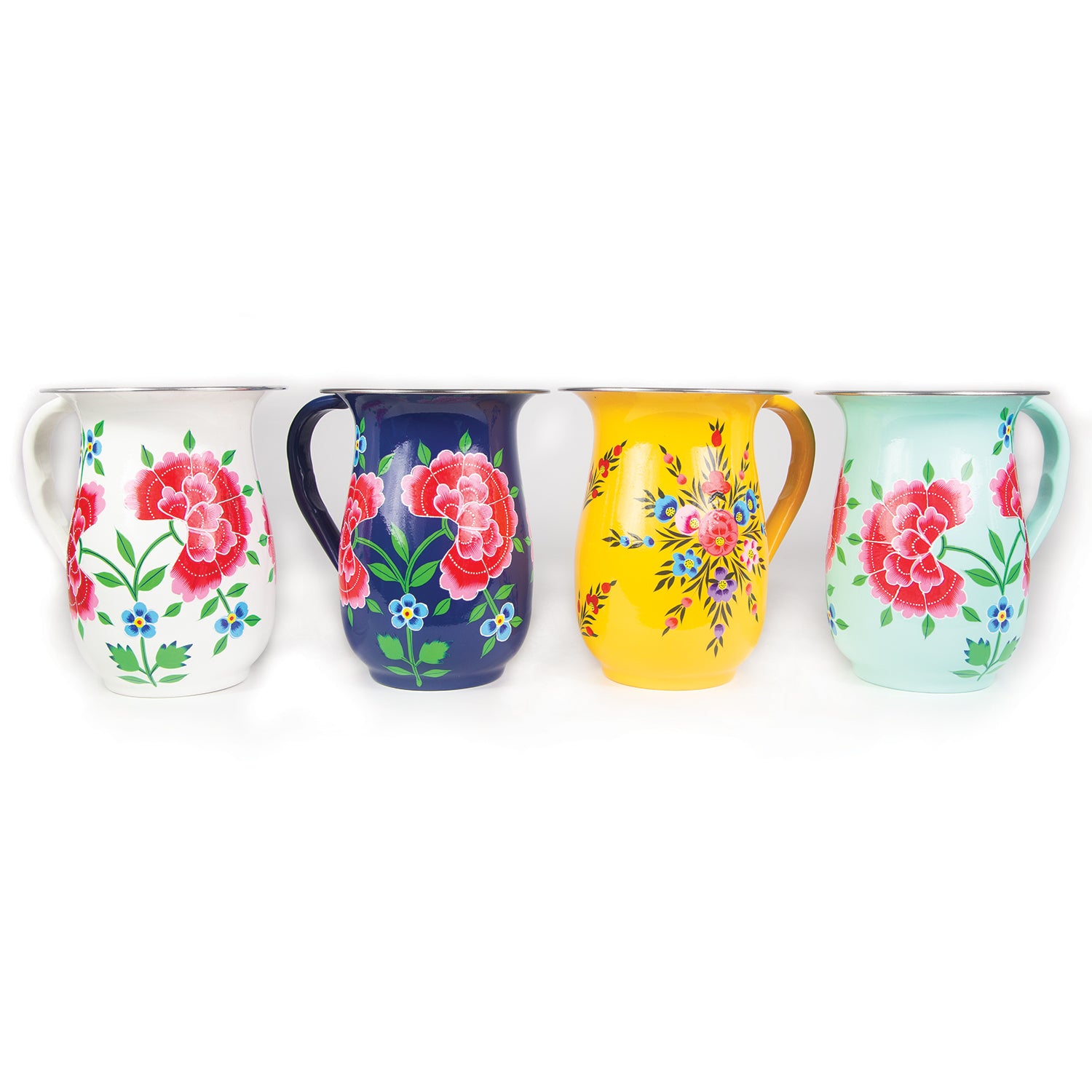 Hand Painted Floral Enamelware Jugs