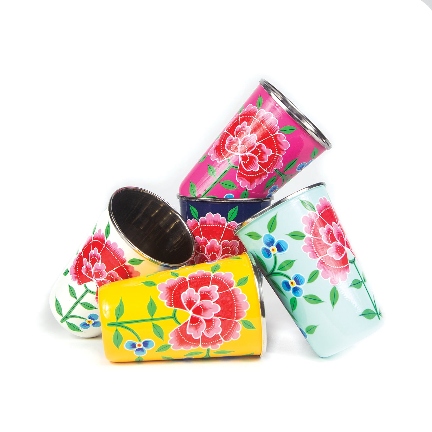 Hand Painted Floral Enamelware Tumbler