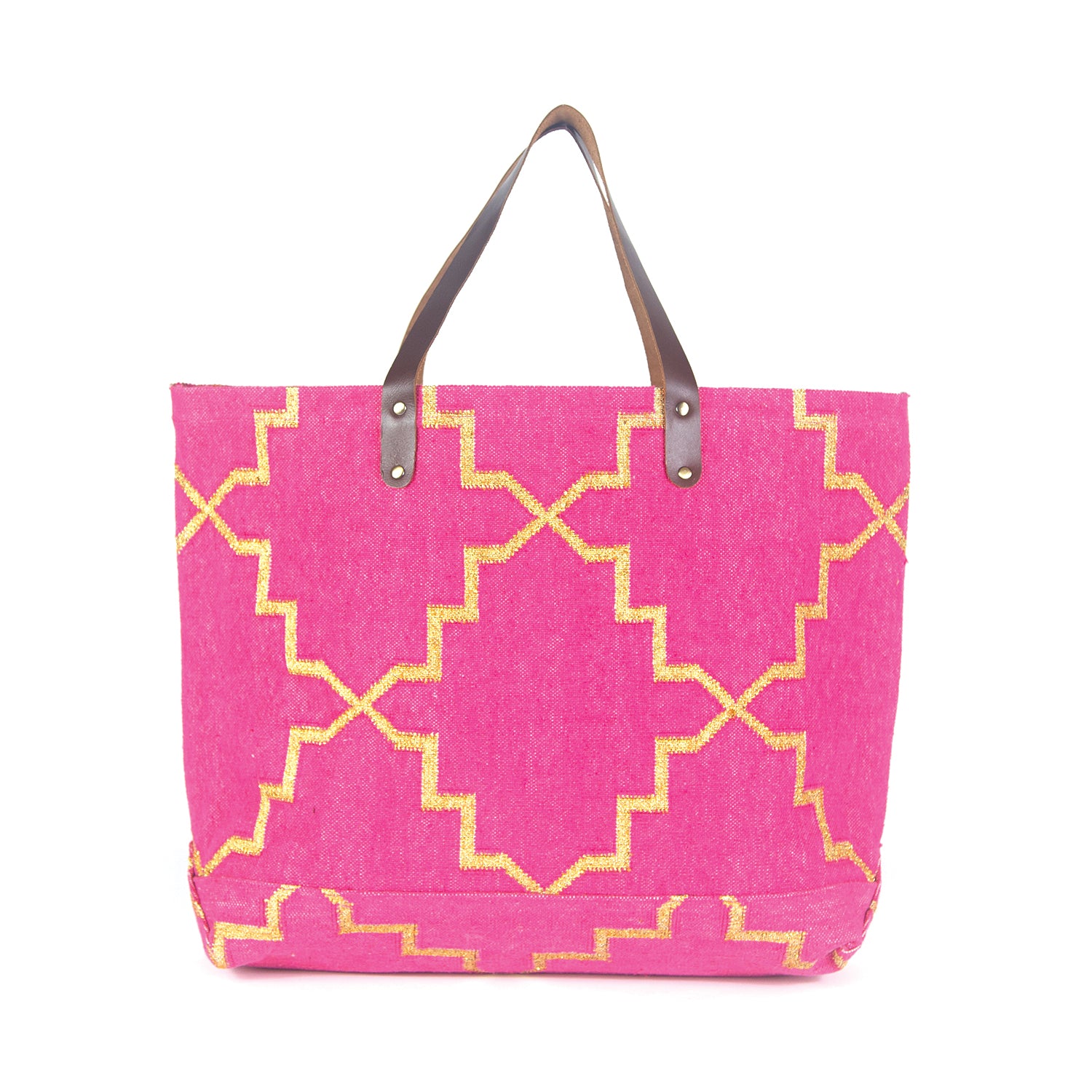 Pink and Gold Dhurrie Tote Bag