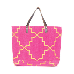 Pink and Gold Dhurrie Tote Bag