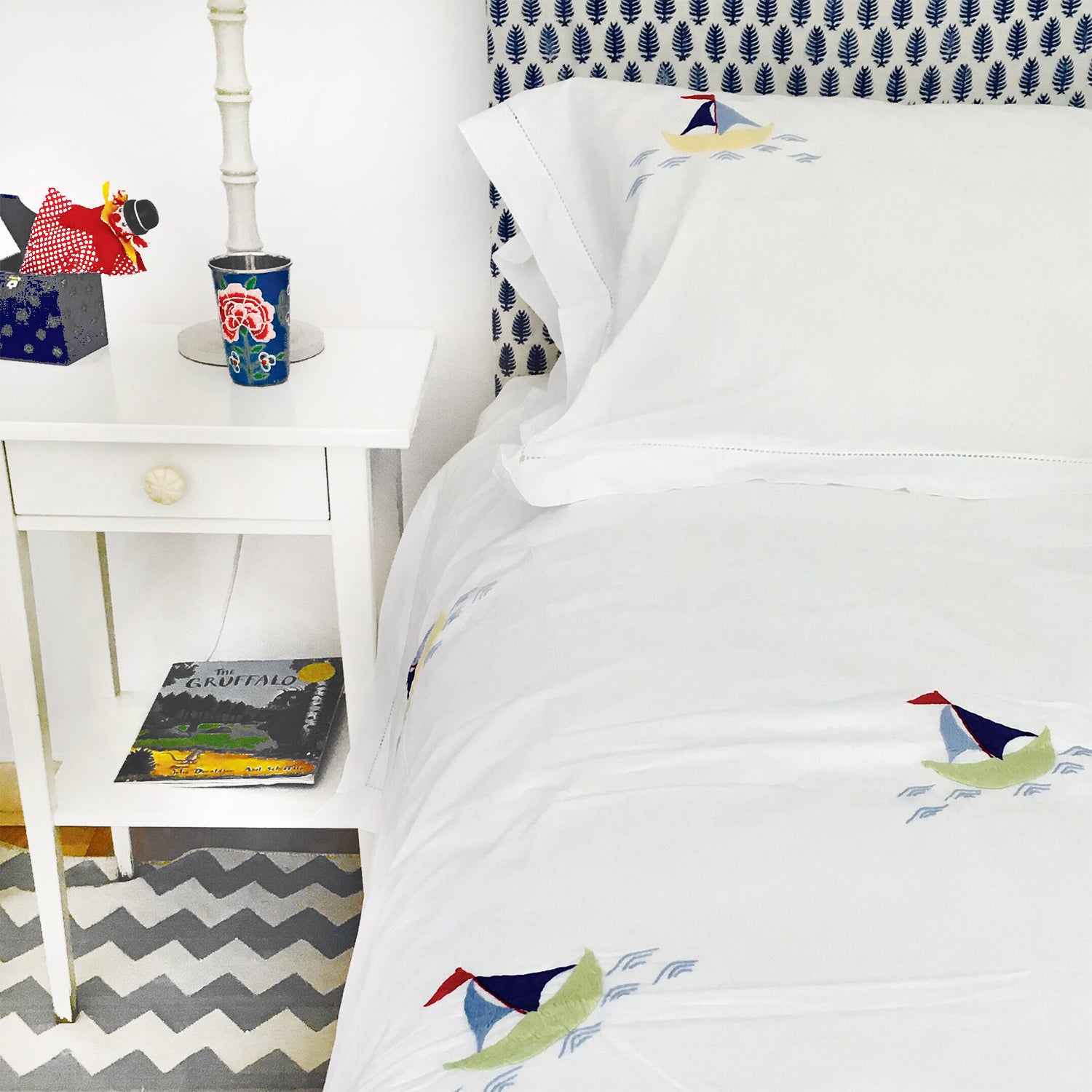Sailing Boat Embroidered Bed Linen