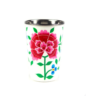 Hand Painted White Floral Enamelware Tumbler