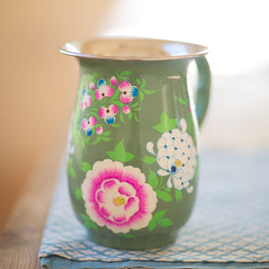 Hand painted enamelware pansy jug