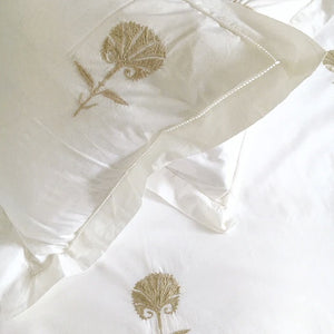 Moghul Flower Motif, Hand Embroidered Cotton Bed Linen Set
